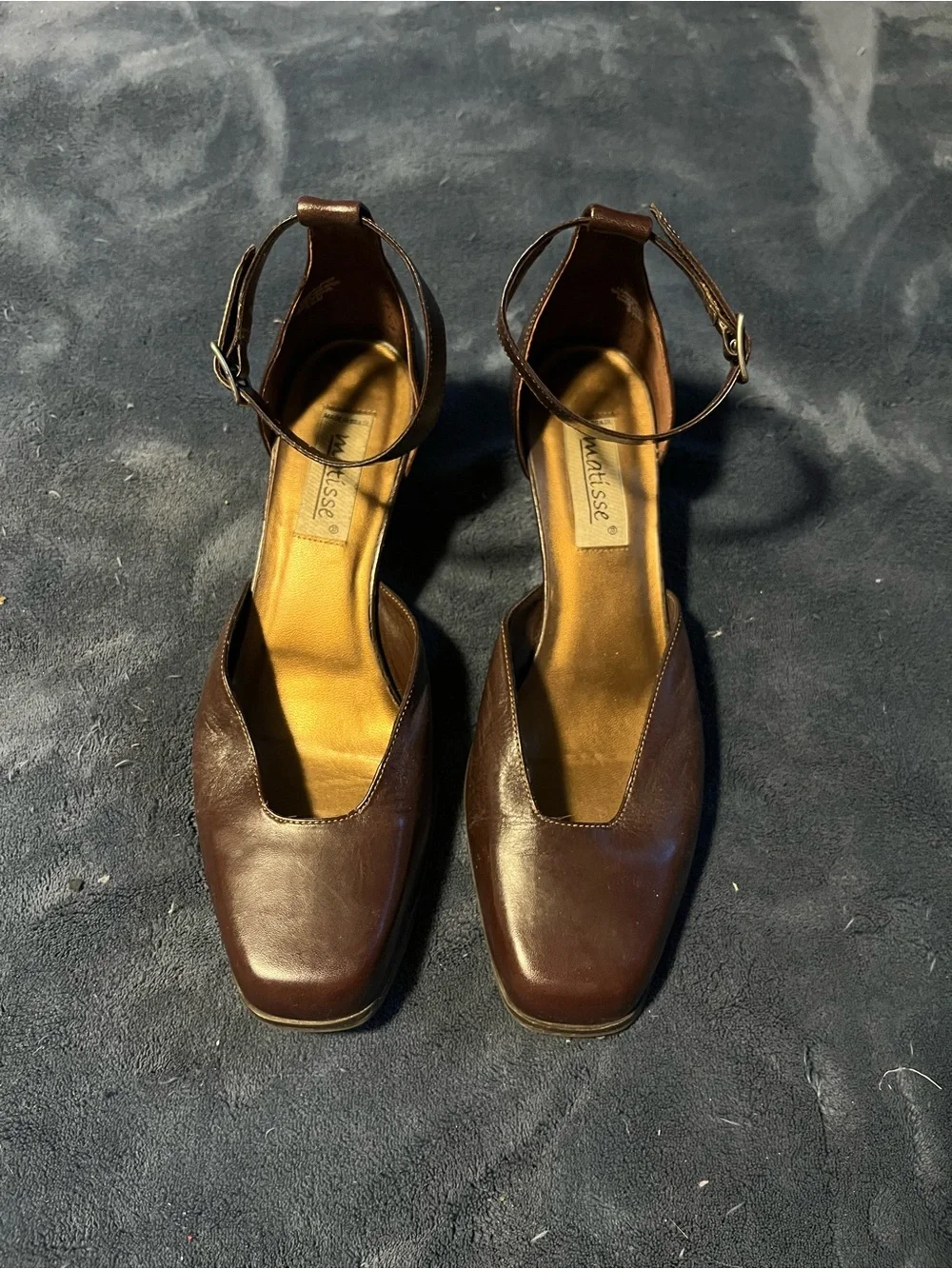 Matisse Brown Leather Ankle-Strap Block Heel Pumps